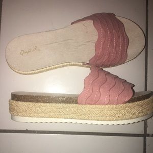 NEW pink suede espadrille platform sandal